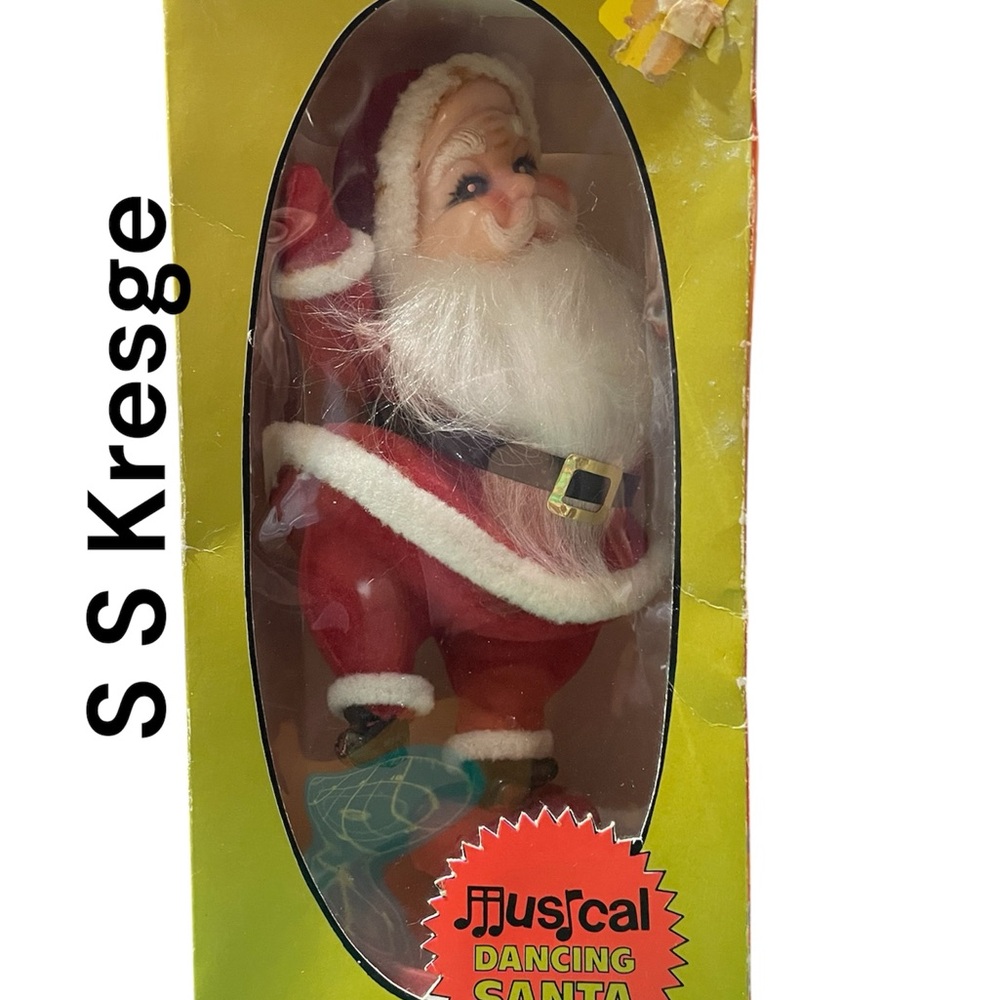 Vintage Flocked Santa - Rotating Musical Jingle Bells